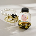 Cartoon pig liquid quicksand bottle keychain with gold star sequins and pearl strap - Soda Bottle