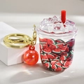Unicorn liquid keychain featuring watermelon sequins and miniature ice cubes in a cup - Watermelon Red Ice Cup