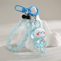 Aurora acrylic rabbit pendant with frosted blue bead chain and blue metal lobster clasp - Keychain + Dancing Rabbit / Blue Chain Style