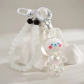 Pendentif lapin acrylique iridescent mignon avec lanière perlée et fermoir pour porte-clés - Porte-clés + Lapin Dansant / Style de chaîne blanche
