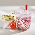 Unicorn liquid sand keychain with red mini drink cup and apple slices charm - Apple Red Ice Cup
