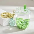 Creative kiwi drink liquid keychain with green slices and light blue glitter ball bead - Kiwi Green Ice Cup