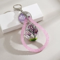 Pink crystal Tree of Life keychain with drop pendant and butterfly design for bags - Purple