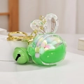 Green liquid sand bunny keychain with colorful beads and matching green metal bell - Green Rabbit Head