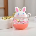 Creative white rabbit liquid keychain with pink sand and colorful beads inside - Pink Lucky Rabbit