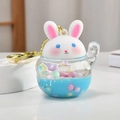 Blue liquid quicksand keychain with cute white rabbit head and colorful beads - Blue Lucky Rabbit