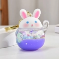 Bunny liquid keychain with purple glitter sand and macaroon beads in a clear bottle - Purple Lucky Rabbit