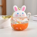 Creative rabbit liquid keychain with orange fluid and colorful beads in a transparent bottle - Orange Lucky Rabbit