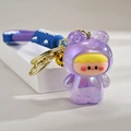 Luminous purple bear mascot keychain with blue octopus strap and golden bell charm - Purple