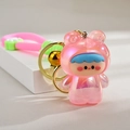 Luminous frog baby keychain in pink bear suit with gold ring and pastel strap - Pink