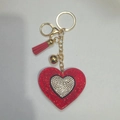 Sparkling red and silver rhinestone double heart keychain with gold hardware and tassel - Red Heart with White Rhinestone