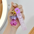 Metallic gradient purple bear keychain with silicone handle and gold metal hardware - Purple