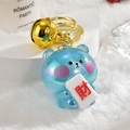 Portachiavi orso blu iridescente con campanello dorato e ciondolo portafortuna - Chiusura in Oro Chiaro + Orsetto della Fortuna + Campanello / Blu