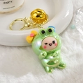 Porte-clés poupée en costume de grenouille avec nœud jaune et clochette dorée sur peluche - Vert
