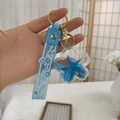 Blue ocean style liquid keychain with lucky strap, starfish model and blue glitter charm - Blue Starfish
