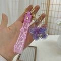 Purple flower and starfish liquid quicksand keychain with pink silicone lucky strap - Purple Starfish