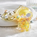 Yellow astronaut liquid quicksand keychain with large pearl pendant on golden ring - Astronaut Pearl Lemon Yellow
