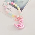 Pastel macaron bead strap with iridescent pink swan pendant for phones and bags - Buckle Chain With Swan / Pink