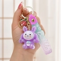 Handheld purple glowing rabbit keychain with Bubble acrylic strap and gold hardware - Purple