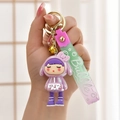 Cute purple cartoon girl keychain with gold bell and gradient silicone strap charm - Gradient Strap + Girl + Bell / Purple