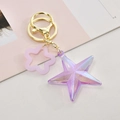 Portachiavi con stella iridescente viola, ciondolo rosa e moschettone in metallo dorato - Chiusura in Oro Chiaro + Pentagramma + Accessori / Viola