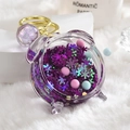 Purple astronaut shaker keychain with violet glitters and macaron beads in clock frame - Alarm Clock Beads Purple
