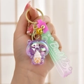 Charming gradient purple cat ice cream keychain with a colorful silicone wrist strap - Gradient Strap + Cat Holding Ice Cream + Bell / Purple