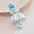 Charming light blue iridescent heart umbrella keychain with wings and gold metal ring - Blue