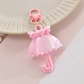 Pink heart umbrella keychain charm with wings and pink D-ring clip on ceramic plate - Pink