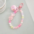 Pastel beaded keychain with pink heart and bear charm on a pink spring metal clasp - Pink Apple Bear Pendant / Pink