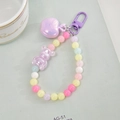 Handmade macaron beaded keychain with purple bear and apple charm for bags or keys - Purple Apple Bear Pendant / Purple