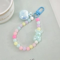 Beaded keychain with light blue pearl apple and translucent bear charm on metal clasp - Blue Apple Bear Pendant / Blue