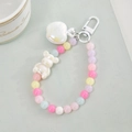 Detail of handmade macaron beaded keychain with cute 3D bear and apple charms - White Apple Bear Pendant / White