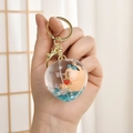 Porte-clés Capybara créatif avec sable mouvant et fraise dans un liquide bleu - Fermoir Or Clair + Bouteille Infusée d'Huile / Style Sphère Pêche