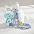 Blue acrylic rabbit keychain featuring liquid oil heart and lucky pearl bead strap - Chain Style / Blue