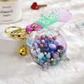 Cartoon pig keychain with purple liquid quicksand and colorful beads in acrylic bottle - Alarm Clock Purple
