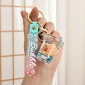 Cute Capybara liquid quicksand keychain with blue sequins and soft gradient wrist strap - Milk Tea Cup Style / Gradient Strap + Oil Infused Bottle