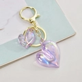 Llavero de corazón acrílico de colores con acabado violeta aurora y metal dorado - Hebilla de oro claro + Doble corazón / Morado