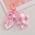 Pink iridescent heart lock and bear keychain with pearlized resin finish and metal clasp - D-Buckle+Color Ring+Heart Lock+Bear / Holographic Pink