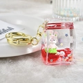 Red acrylic liquid sand keychain featuring a cute white rabbit in a milk box design - Red Rabbit Milk Carton / Red