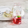 Acrylic liquid key ring with floating white rabbit and red pearls in a mini bottle - Red Rabbit Milk Bottle / Red