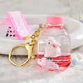 Pink heart-shaped bottle charm with white rabbit and cherry blossom strap accessory - Pink Rabbit Bottle / Pink