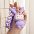 Purple silicone rabbit keychain with SLEEPY wrist strap and gold metal clasp accessory - Star Rabbit (SLEEPY Wristband) / Purple