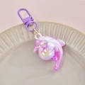Cute gradient pink purple dolphin keychain with iridescent coating in a ceramic tray - Spring Hook + Dolphin / Purple