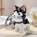 Grazioso portachiavi gatto in resina bianco e nero con anello d'oro su supporto - Gatto nero e bianco (Chiusura girevole argento + Campanello) / Nero