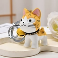 Simpatico portachiavi gatto in resina arancione e bianco con campanello giallo e anello - Gatto arancione brillante e bianco (Chiusura girevole argento + Campanello) / Oro