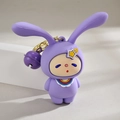 Cute purple silicone bunny keychain with yellow star badge and matching bell charm - Purple Bell Style