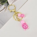 Porte-clés mignon tortue rose avec double pendentif en résine et anneau doré - Chaîne Or Clair + Grandes & Petites Tortues / Rose