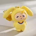Cute yellow silicone bunny keychain with star hood, rainbow collar, and a large golden bell - Lemon Yellow Bell Style