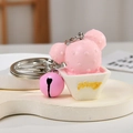 Pink resin cactus keychain with a white Honey pot, pink bell, and metal key ring - Honey Pink